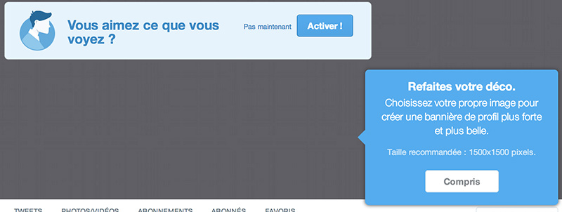Nouveau profil Twitter étape 1