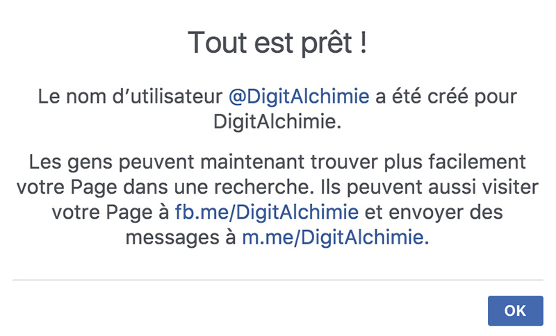 URL de Page Facebook ok